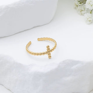 Beaded Cross Adjustable Ring - studio