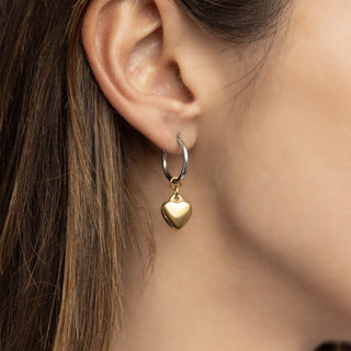 Mixed Metal Huggie Heart Charm Earrings