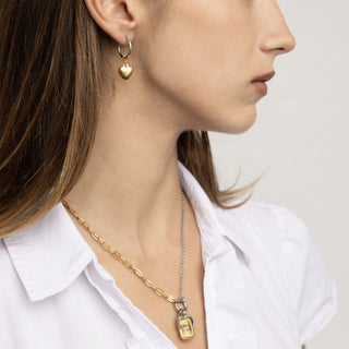 Mixed Metal Huggie Heart Charm Earrings