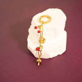 Epoxy Cherry Charm with other charms on paperclip chain and round carabiner