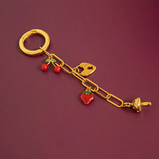 Epoxy Cherry Charm with other charms on paperclip chain and round carabiner