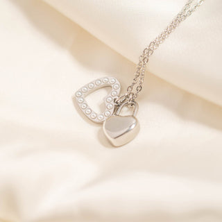 Stainless Steel Heart Padlock Charm with Heart Charm