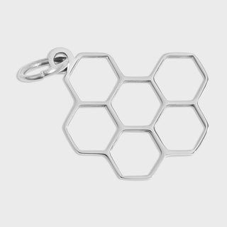 Silver honeycomb pendant on a white background