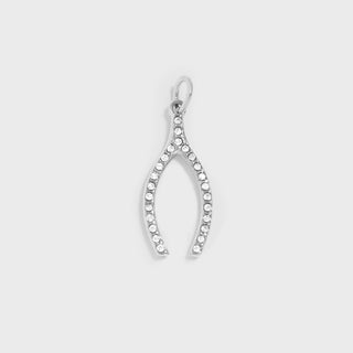 Silver / Stainless Steel Rhinestone Wishbone Charm / PDL0272