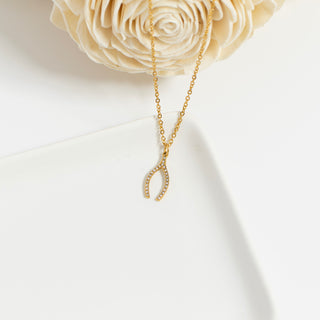 Stainless Steel Rhinestone Wishbone Charm / PDL0272