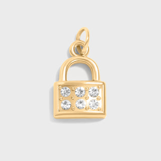 18K Gold PVD Stainless Steel Padlock with Stone Charm