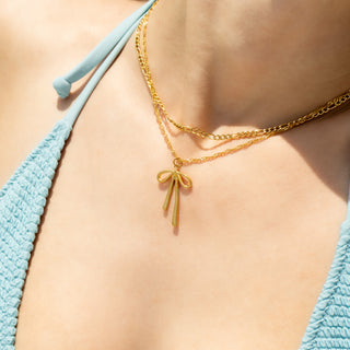Gold Long Bow Charm on Singapore Chain