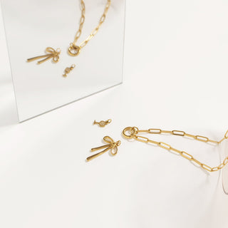 Gold Long Bow Charm & Paperclip Chain
