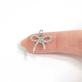 Stainless Steel Rhinestone Bow Charm