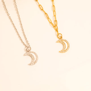18K Gold PVD Stainless Steel Mother Of Pearl Moon with Stone boarder Charm 