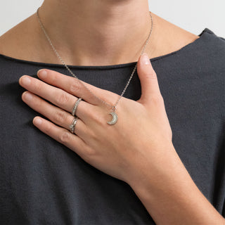 18K Gold PVD Stainless Steel Mother Of Pearl Moon with Stone boarder Charm on Lip Necklace