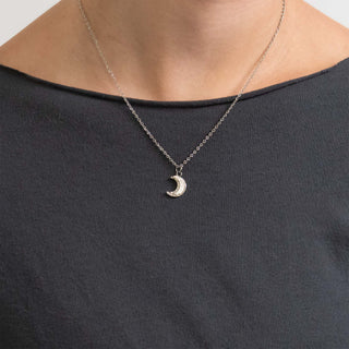 18K Gold PVD Stainless Steel Mother Of Pearl Moon with Stone boarder Charm on Lip Necklace