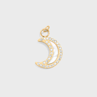 18K Gold PVD Stainless Steel Mother Of Pearl Moon with Stone boarder Charm