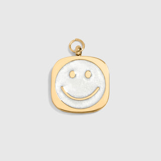 18K Gold PVD Stainless Steel Mother Of Pearl Smiley w/Stone boarder Charm