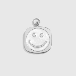 Silver / 18K Gold PVD Stainless Steel Mother Of Pearl Smiley w/Stone boarder Charm