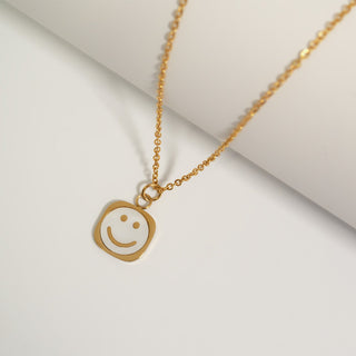 18K Gold PVD Stainless Steel Mother Of Pearl Smiley w/Stone boarder Charm