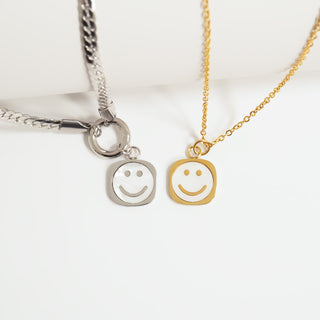 18K Gold PVD Stainless Steel Mother Of Pearl Smiley w/Stone boarder Charm