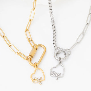 Heart Ribbon with Stones Charm- stainless and gold studio 