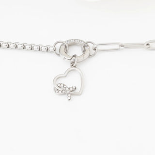 Heart Ribbon with Stones Charm- stainless studio 