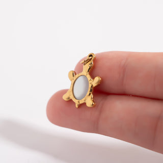 18K Gold PVD Stainless Steel Mother Of Pearl Turtle Charm