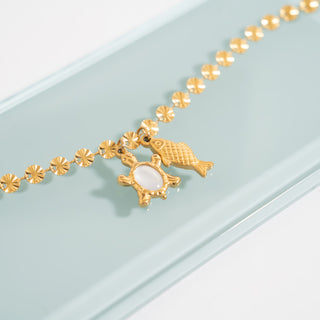 18K Gold PVD Stainless Steel Mother Of Pearl Turtle Charm