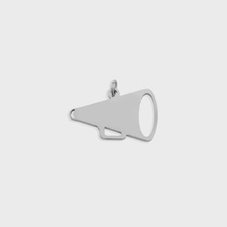 Silver megaphone pendant on a light gray background