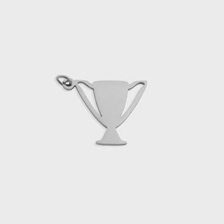 Silver trophy-shaped pendant on a light gray background