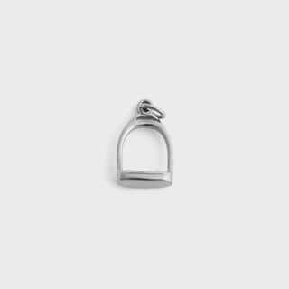 Silver stirrup pendant on a white background