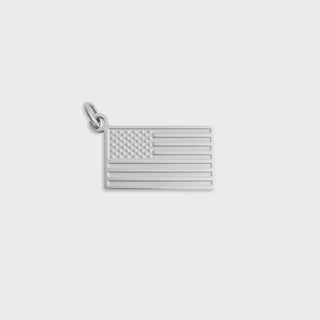 Silver American flag pendant on a light gray background