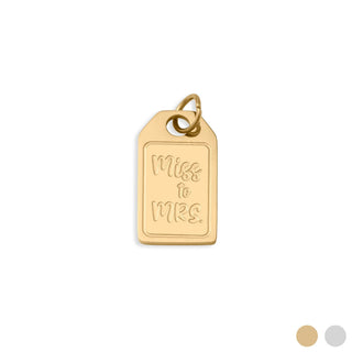 Gold pendant with 'Miss to Mrs.' text on a white background