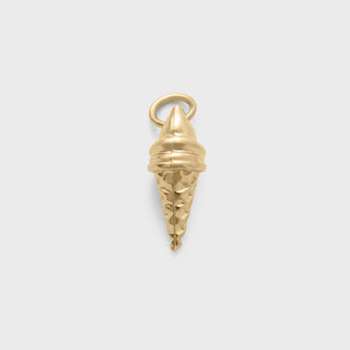 Gold ice cream cone-shaped pendant on a light gray background