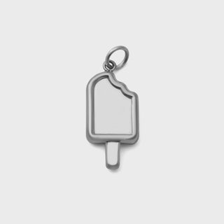 Silver popsicle-shaped pendant on a light gray background