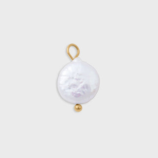 Pearl pendant with gold accents on a light gray background