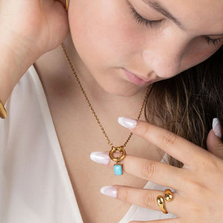 Emerald Cut Turquoise Charm- Model