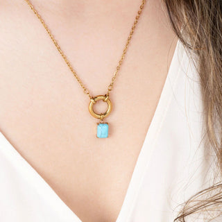 Emerald Cut Turquoise Charm- Model
