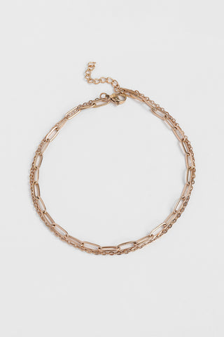 Rose Gold Layered Paperclip Chain Anklet