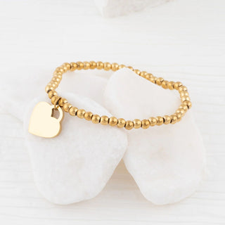 14K Gold Filled PLUS™ Heart And Bead Stretch Bracelet- Studio