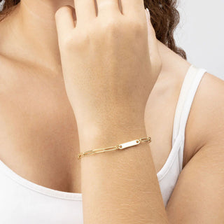 14K Gold Filled PLUS™ Engravable Paperclip Bar Bracelet- Model