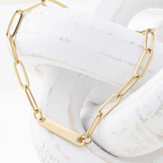 14K Gold Filled PLUS™ Engravable Paperclip Bar Bracelet- Studio