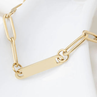 14K Gold Filled PLUS™ Engravable Paperclip Bar Bracelet- Studio