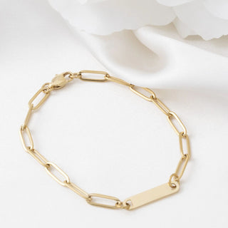14K Gold Filled PLUS™ Engravable Paperclip Bar Bracelet- Studio
