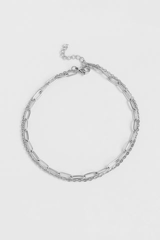 Silver Layered Paperclip Chain Anklet