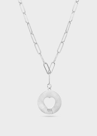 Sunburst Heart Paperclip Charm Necklace