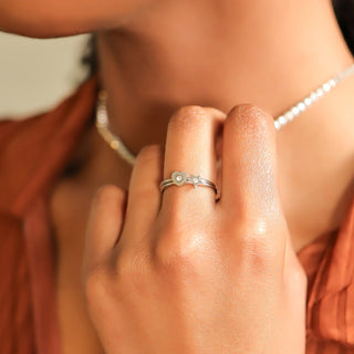 Stone Heart Symbol Dainty Stacking Ring