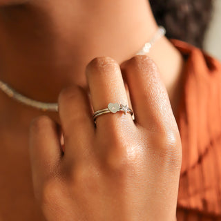 Stone Heart Symbol Dainty Stacking Ring