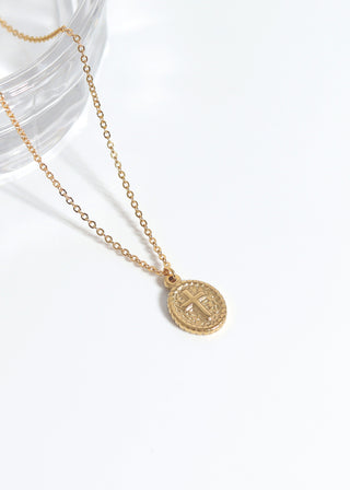 Textured Medallion Cross Necklace