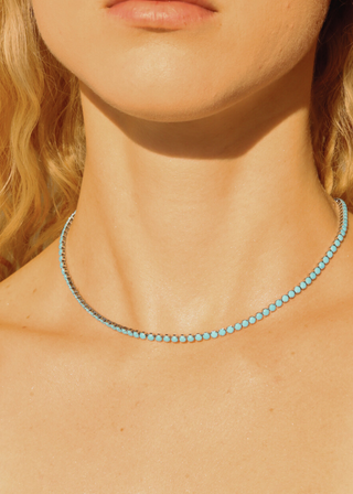 Gold Turquoise Tennis Chain Necklace