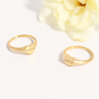 "Amour" Heart Signet Ring