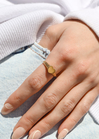 Gold Heart Signet Ring