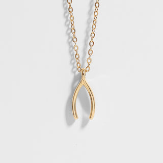 Gold PVD Wishbone charm necklace